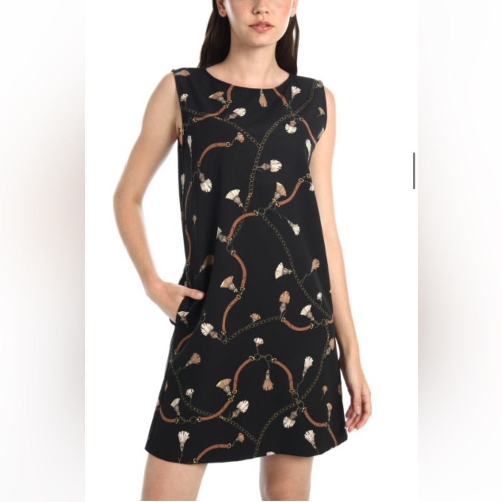 Intrend by MaxMara Black Floral Mini Sleeveless Dress IT42 US6 New